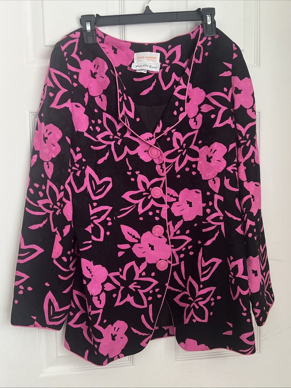 Vintage David Warren Saks Fifth Avenue Women’s Silk Blk Pink Floral Blazer SZ 10